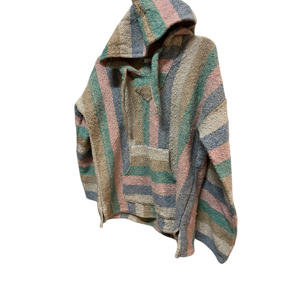 Artesanias Cuamatzi Size M Baja‎ Mexican Blanket Pullover Poncho Drug Rug Hippie
